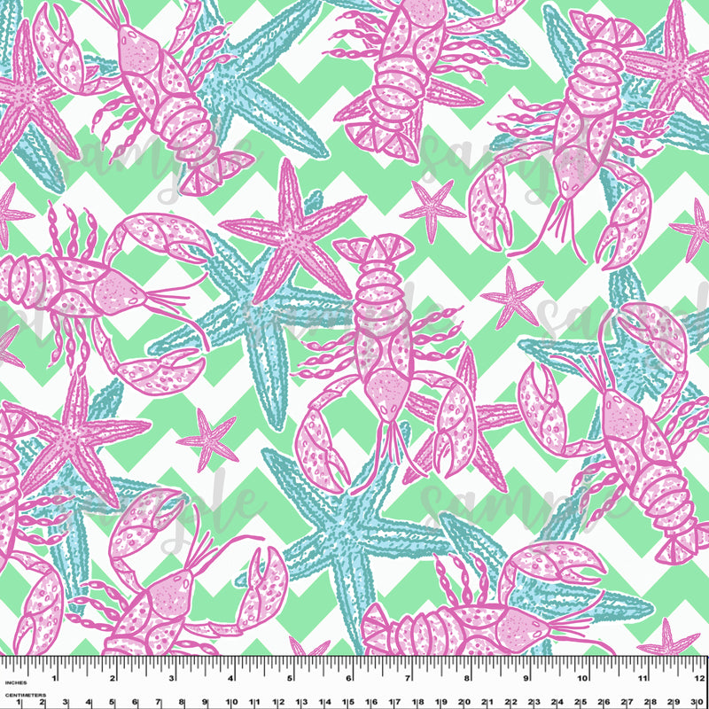 Lobster. Starfish. Lilly P Inspired Printed Pattern Vinyl Design #13