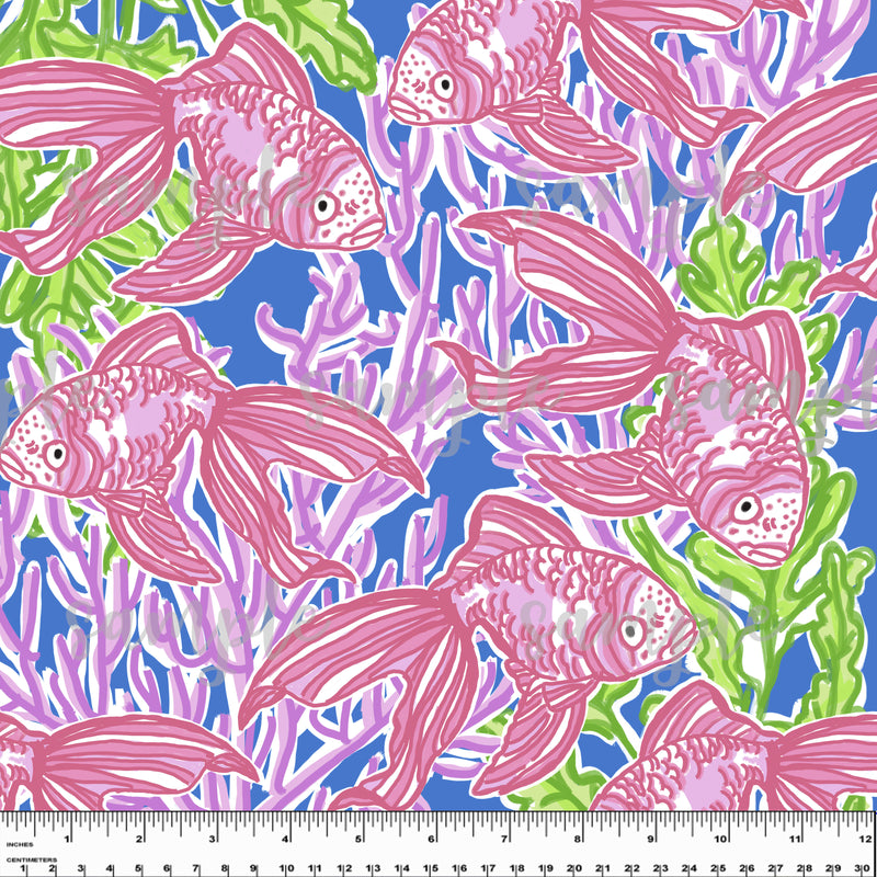 Tropical Pink Fish. Lilly P Inspired Printed Pattern Vinyl Design #20